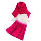 Wrinkled Butterfly Sleeve Gradient With Shawl Short Coat Top + Gradient 100 Folded Skirt Two-Piece