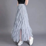 Elastic Black Tulle Skirts Women 2023 Elegant High Waist A Line Casual Faldas Korean Style Pink Y2k Long Pleated