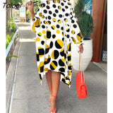 Spring Autumn Clothes Casual Gradient Polka Dot Bat Sleeve Loose Midi Dress Fashion Streetwear Long Tunics Women's