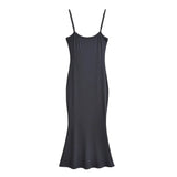 Trendy Women's Dress Hot Girls Sexy Basic Solid Color High Waist Show Thin Medium-Long Halter Skirt Hip Dress-Outfit