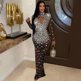 Fashion Women's Round Collar Hot Diamond Long Dress New-Outfit