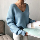 winter women's jacket pullover women's knitted bottoming sweater V-neck loose simple irregular hem sweater
