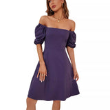 Station Summer Hot New Solid Color Collar Bubble Bubble Sleeve Dress