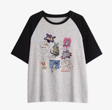 Cartoon Print Raglan Short Sleeve Tee-Outfit