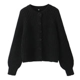 2025 New Women's Solid-Color Casual Fashion Coarse Knit Long-Sleeved Sweater Cardigan