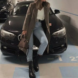 PUWD Vintage Woman long Plaid Coat 2021 Fashion Ladies Autumn Casual Single Breasted Outwear Female Warm
