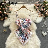 Treny Print Top Women's Sexy Backless Strap Camis Scarf Tie Crop Top Beach Holidays Sexy All-matching Summer