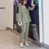 2022 New Autumn Winter Women's Pant Suit Double Breasted Notched Blazer Jacket & Pant Office Wear Women Suit Female