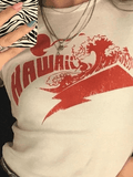 Hawaii Scene Printed Crop Top-Outfit