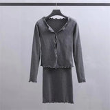 New Autumn Agaric V-Collar Stretch Slim Dress + Long-Sleeved Cardigan T-Shirt Two Sets Of Women-Outfit