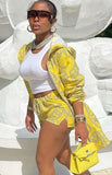 Casual Print Long Jacket and Matching Shorts Set 703-1-Outfit