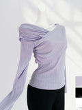 Toloer Mall With The Advanced Sense French Inclined Shoulder Long Sleeve T Shirt Pure Body Early Spring New Black One Word Shoulder Coat