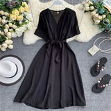 Spring New V Neck Summer Midi Long Dress Vestido De Festa Evening Party Bandage Women Casual Elegant High Waist