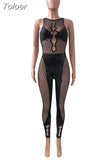 Sheer Mesh Hot Drill See Through Romper Summer Clothes for Women 2023 Sleeveless Front Hollow Party Clubwear