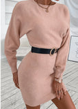 Spring Pink Sweet O-Neck Bat Sleeves Solid Mini Sweater