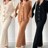 Autumn New Fashion Pure Color Loose Knitted Shirt Top Two Sets Of