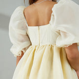 Puff Sleeve Tulle Mini Dress-Outfit