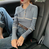 2021 Autumn Kint Sweater Women Sweet Single-breasted POLO Collar Short-Sleeved Knitted Blouse Short