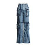 Toloer Feng Shui Wash Multi-Pocket Cargo Pants 2024 Spring New Fashion Design Sense Slim And Versatile Jeans Woman-Outfit