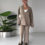 Autumn New Fashion Pure Color Loose Knitted Shirt Top Two Sets Of