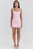 Satin Square Neck Mock Pocket Mini Dress-Outfit