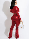 Winter Sexy Deep-V Metallic Crop Top and Pants 2 Piece