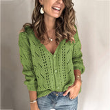 Toloer And Autumn New Women's Cardigan Long Sleeve Hollow V Neck Sweater Women's