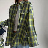 Style Collar Loose Shirt 2025 Autumn Check-In Long-Sleeved Pocket Women's