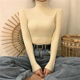 Turtleneck Pullovers Sweaters Women 2022 Autumn Winter Primer Shirt Long Sleeve Short Slim-fit tight Jumper Tops
