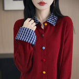 And Winter Knitted Open Shirt Two Lattice Collar Shirt Early Spring New Color Fashion Splicing Coat