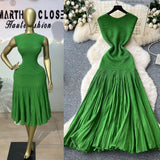 Luxury Famous Lady Senior Sense Sleeveless Knitted Dress Female Folds Splicing Body Of The Royal Sister Temperament