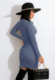 Winter Rib Zippers Slit Long Sleeve Bodycon