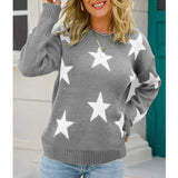 Toloer Women's Fashion Autumn And Winter New Sweater Long Sleeve Round Collar Knit Jumper Five-Pointed Star Loose Casual Women's