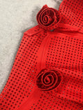 Red 3D Flower Cutout Rhinestone Midi Dress-Outfit
