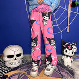 Kawaii Cartoon Print Pants Women Y2K New Thin High Waist Slim Pants Harajuku Style Vintage Loose Sports Casual Pants