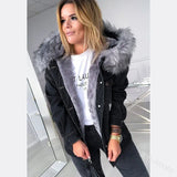 Hooded Big Hair Collar Denim Jacket Fashion Casual Warm Medium Long Hole To Do The Old Coat