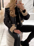 Retro Women Faux Fur One-sided Double Jacket 2021 Winter Warm Locomotive Sashes Jacket Street Leisure Loose Female