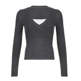 Lace Splice Crossover Long Sleeve Knit Tee-Outfit