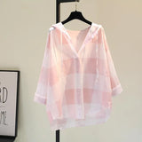 Lattice Hooded Sunscreen Woman 2025 Spring And Summer New Korean Version Of Loose Casual Shirt Thin Top