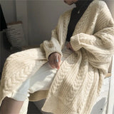 Cardigan Women Autumn Winter Twist knitted Jacket Retro Thick Loose Long Sweater for Ladies Simple Woman