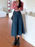 Toloer Sense Splicing Denim Skirt A Word Umbrella Skirt Spring Korean Version 2024 New High Waist Show Thin Skirt Women's
