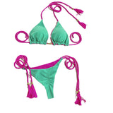 Toloer Female Hot Girl Bikini Split Sexy Triangle Double Sided Collision Color Beach Bikini Swimsuit Three Point