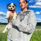 Oversized Butterfly Graphic Rhinestone Zip Up Hoodies-Outfit