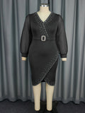 Women's Fashion V-Neck Bubble Sleeve Perspective Dress High Waist Nails