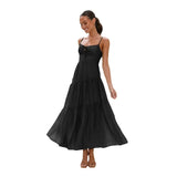 For Women's Clothing New 2026 Splicing Slings Long-Carbed Strap Large Swing Dress With