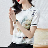 Women's Clothing Summer Short Sleeve O-Neck Floral Screw Thread Printing T-shirt Loose Fashion Casual Elegant Plus Size Tops-Outfit