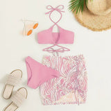 Toloer New Bikini Sexy Mesh Gathered Solid Color Split Three-Piece Beach
