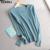 2022 basic v-neck solid autumn winter Sweater Pullover Women Female Knitted sweater slim long sleeve badycon sweater