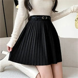 Pleated High Waist Belted Mini Skirt-Outfit