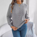 Shooting Autumn And Winter Casual Pure Color Hollow Lantern Sleeve Sweater Women's
